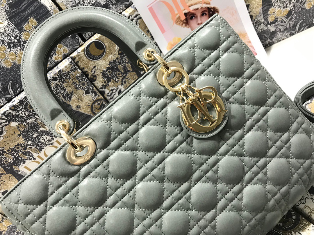 Large Lady Dior Bag Gray Cannage Lambskin